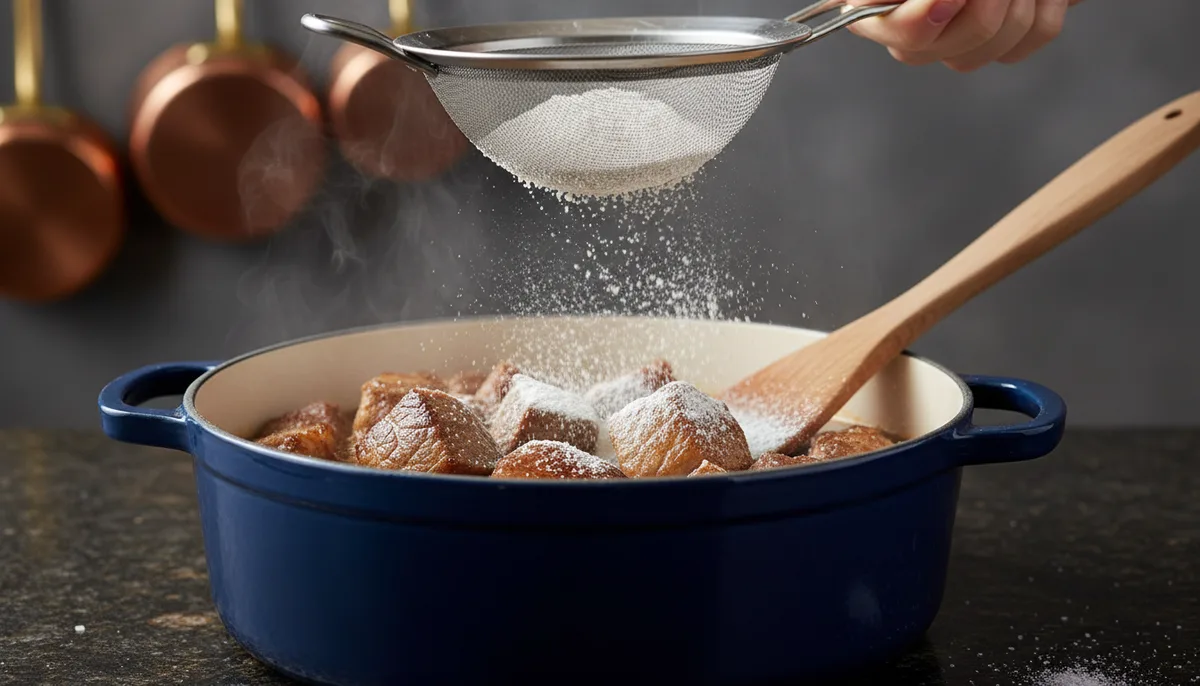 Singer en cuisine : saupoudrer de farine une viande pour lier la sauce