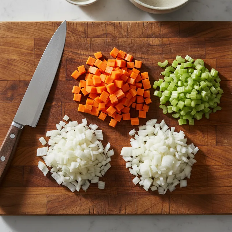 Taillage mirepoix : technique de coupe, dimensions et utilisation en cuisine